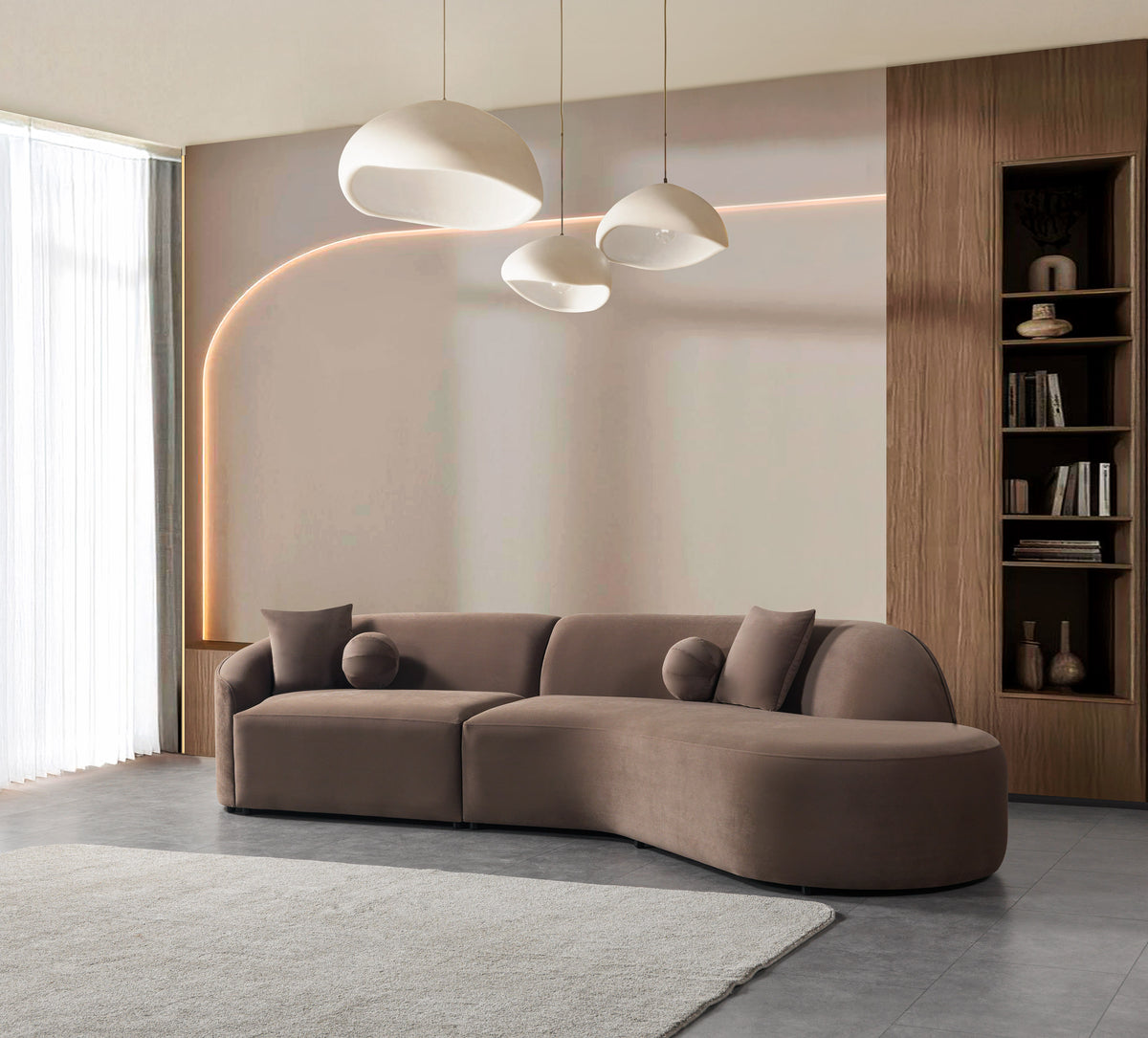 Cloe Coffee Velvet Curved 134" RAF Sectional view 4