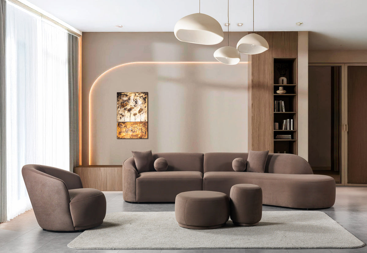 Cloe Coffee Velvet Curved 134" RAF Sectional view 2