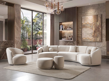 Bonita Ivory Velvet 3-Piece Curved 138" Sectional view 3
