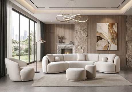 Bonita Ivory Velvet 3-Piece Curved 138" Sectional from Ella Furniture