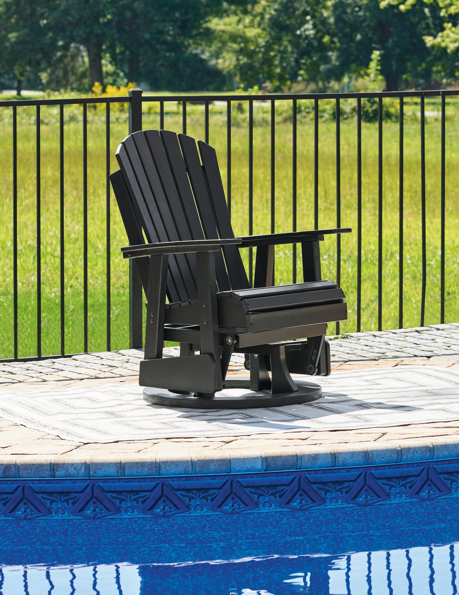 Hyland Wave Black Outdoor Swivel Glider Chair - Ella Furniture