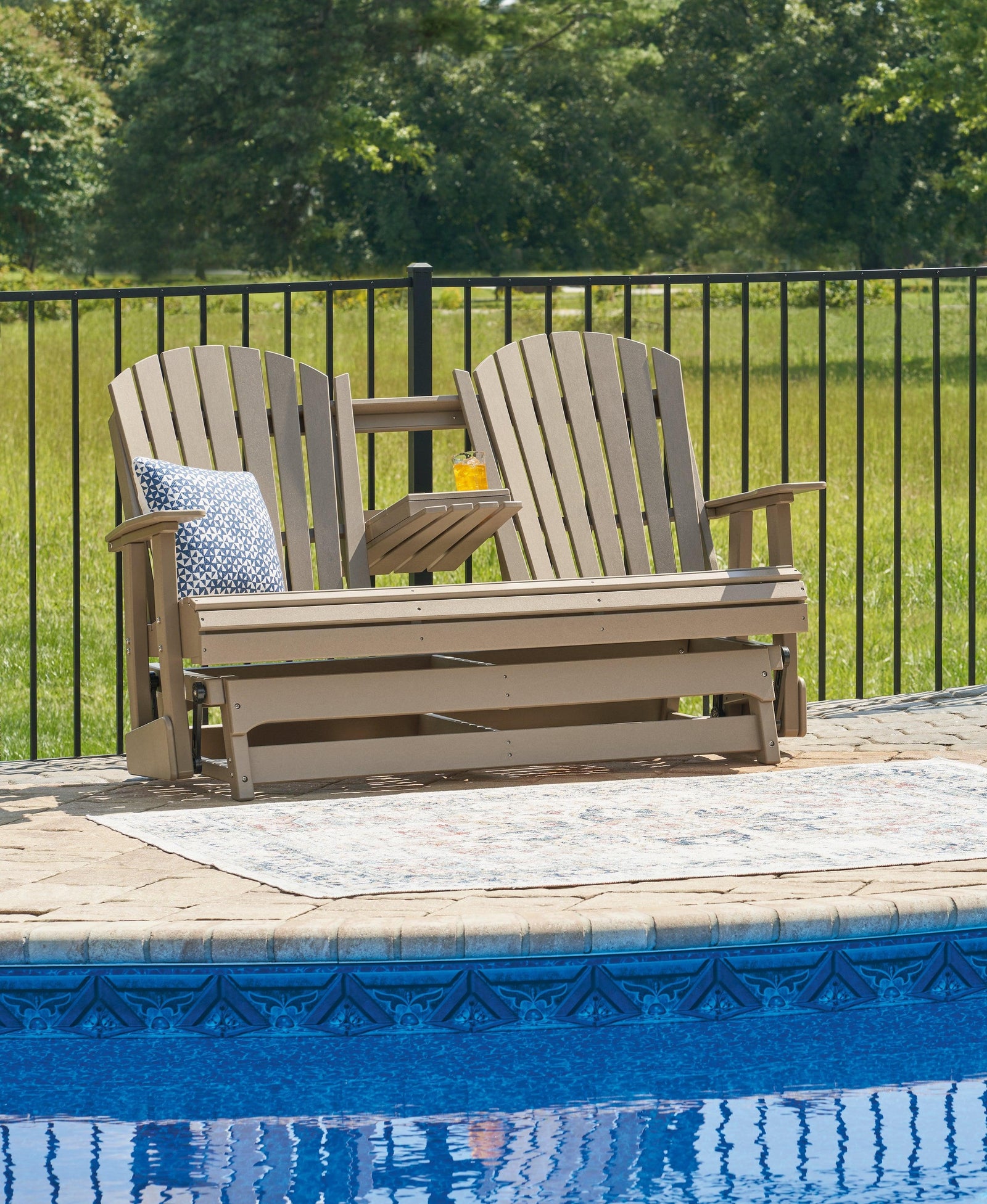 Hyland Wave Driftwood Outdoor Glider Loveseat - Ella Furniture