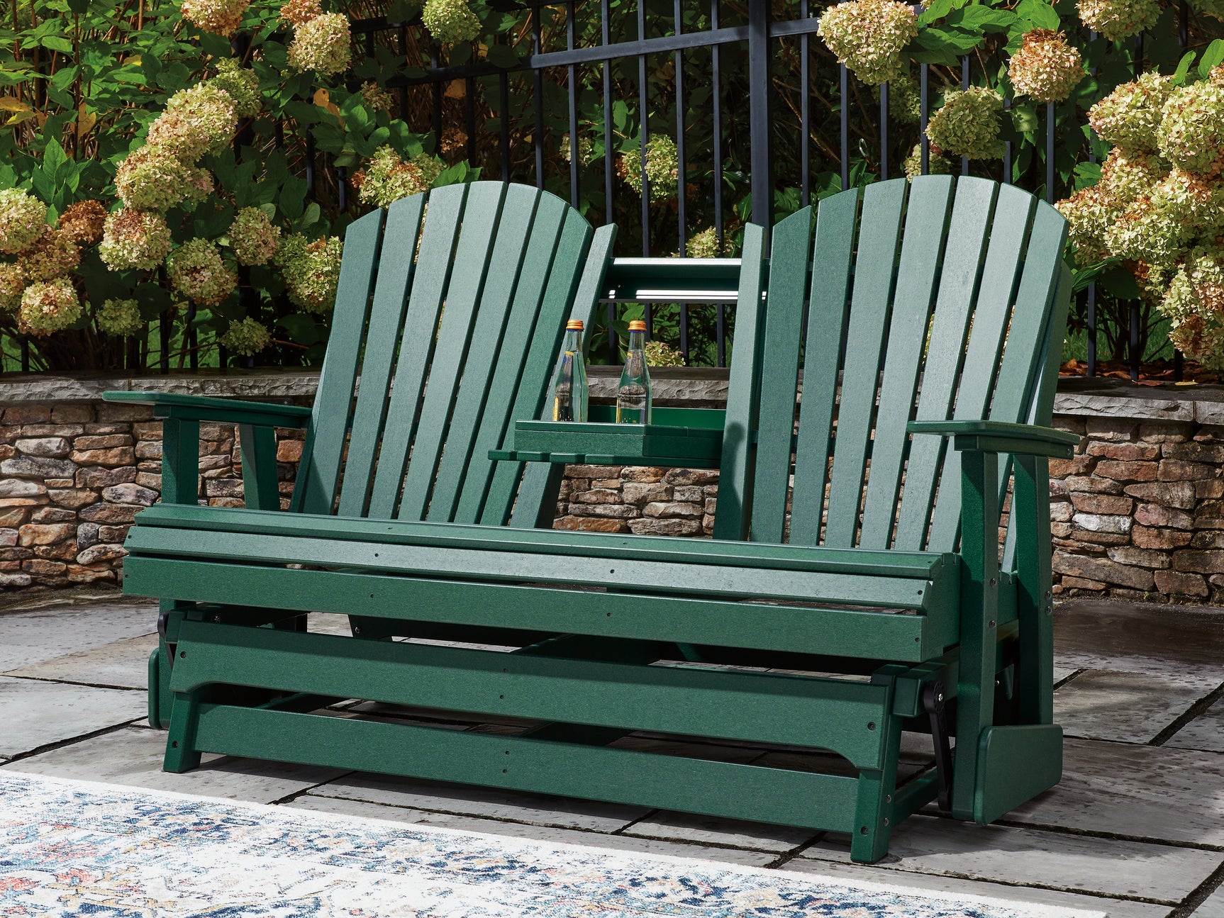 Shell Beach Green Outdoor Loveseat Glider