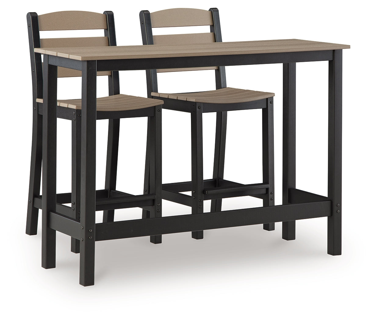 Shoreline Beach Black/Beige Outdoor Counter Table and 2 Barstools