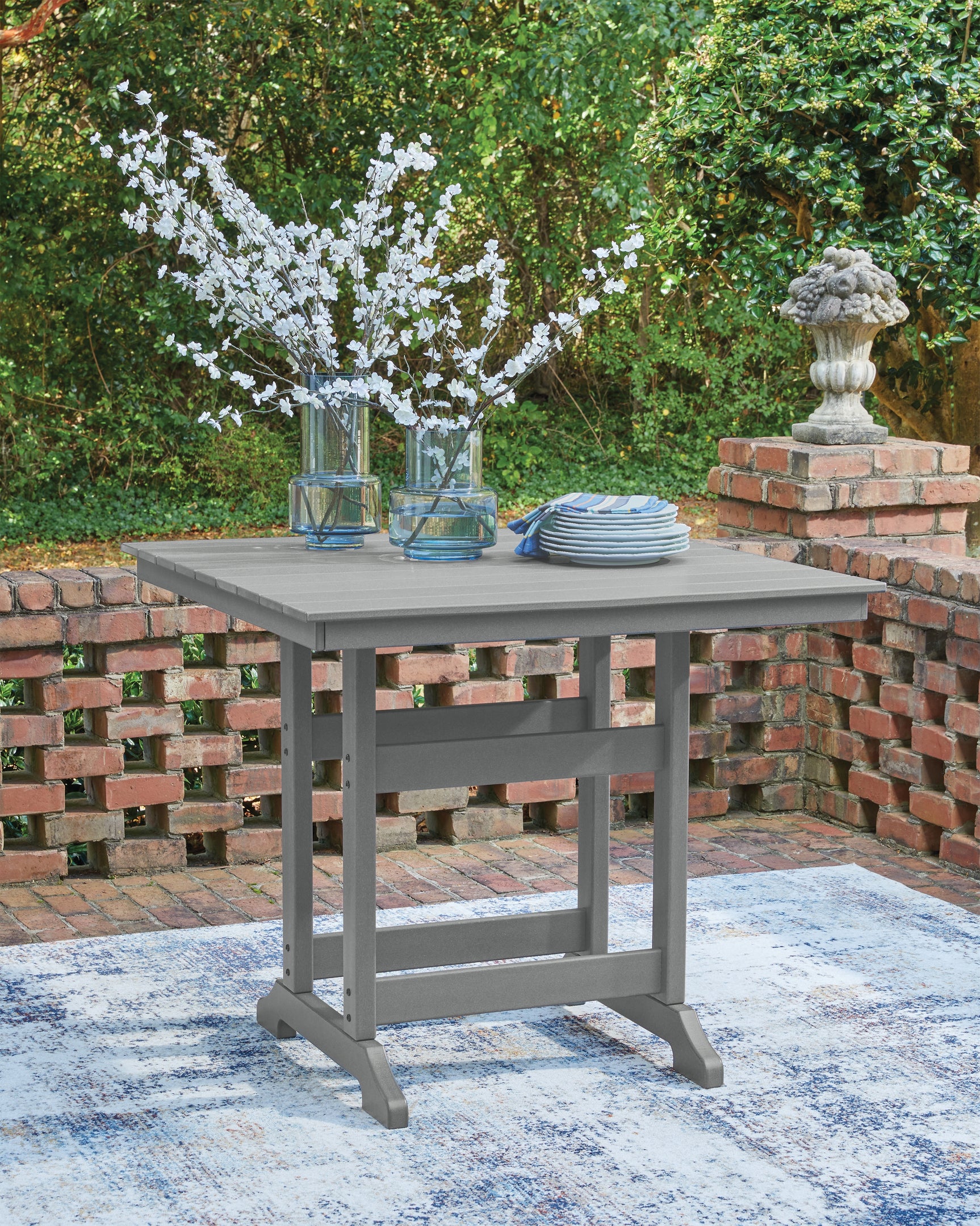 Sanctuary Dark Gray Beach Outdoor Counter Height Dining Table and 4 Barstools