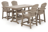 Seacliff Medium Brown Beach Outdoor Counter Height Dining Table and 4 Barstools