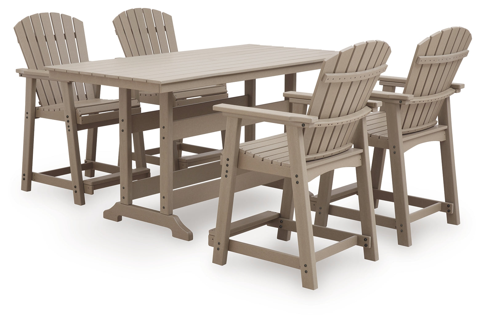 Seacliff Medium Brown Beach Outdoor Counter Height Dining Table and 4 Barstools