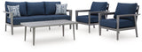 Gali Gray/Blue Outdoor Sofa/Chairs/Table Set (Set of 4)