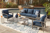Gali Gray/Blue Outdoor Sofa/Chairs/Table Set (Set of 4)