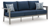 Gali Gray/Blue Outdoor Sofa/Chairs/Table Set (Set of 4)