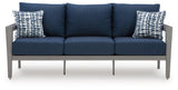 Gali Gray/Blue Outdoor Sofa/Chairs/Table Set (Set of 4)