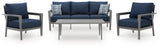 Gali Gray/Blue Outdoor Sofa/Chairs/Table Set (Set of 4)