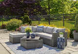 Petal Road Gray Outdoor Loveseat Sectional Set with Ottoman and Storage Table - Set of 4