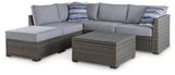 Petal Road Gray Outdoor Loveseat Sectional Set with Ottoman and Storage Table - Set of 4