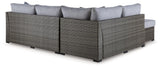 Petal Road Gray Outdoor Loveseat Sectional Set with Ottoman and Storage Table - Set of 4
