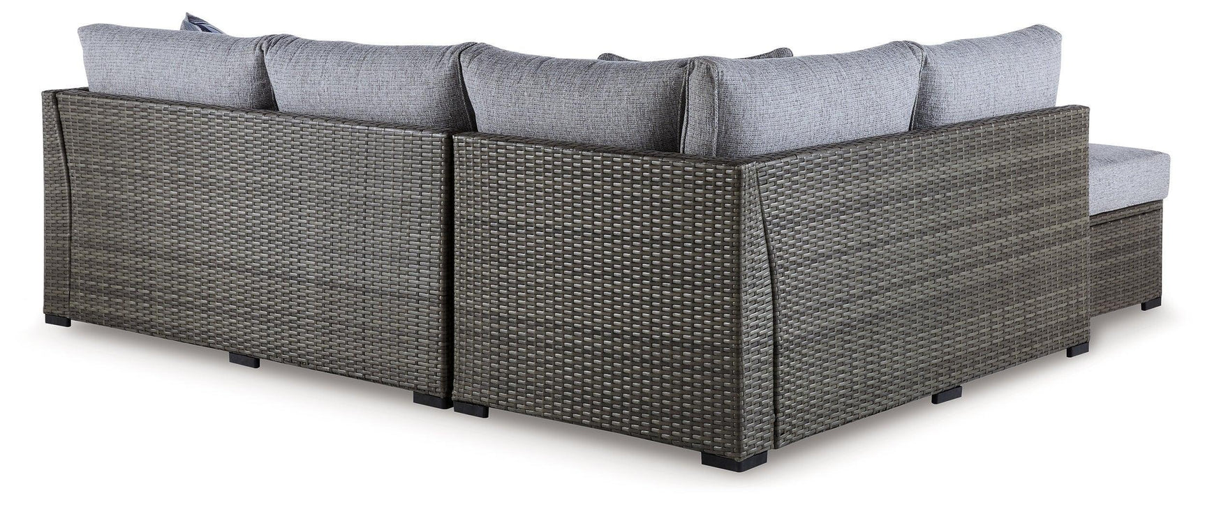 Petal Road Gray Outdoor Loveseat Sectional Set with Ottoman and Storage Table - Set of 4