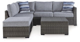 Petal Road Gray Outdoor Loveseat Sectional Set with Ottoman and Storage Table - Set of 4