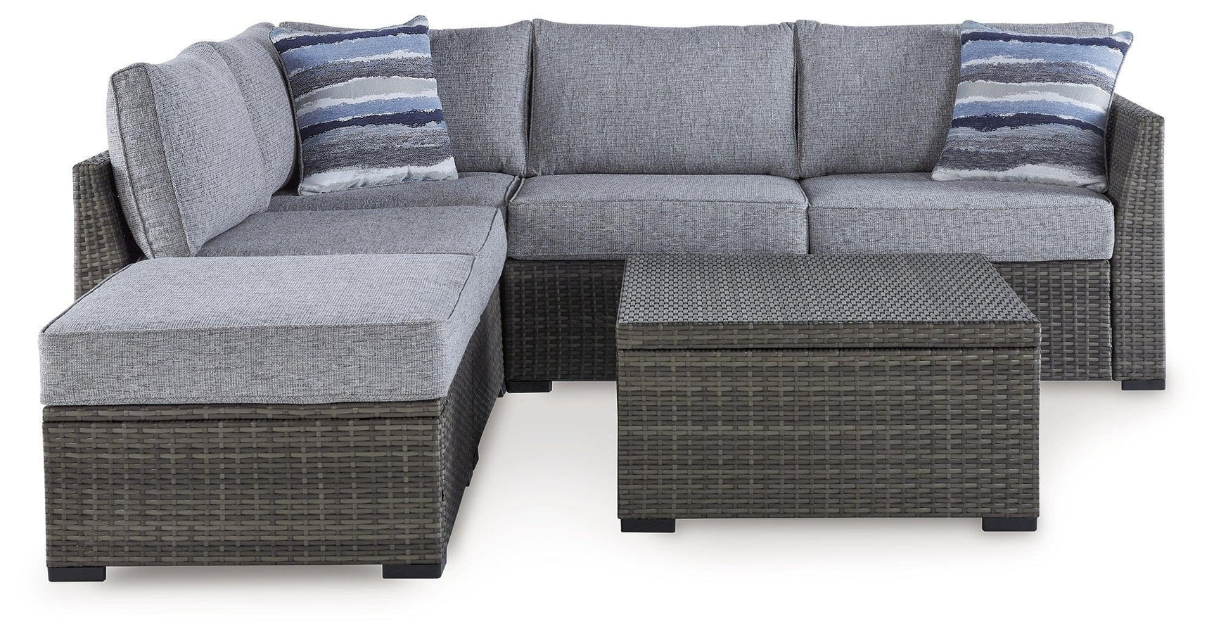 Petal Road Gray Outdoor Loveseat Sectional Set with Ottoman and Storage Table - Set of 4