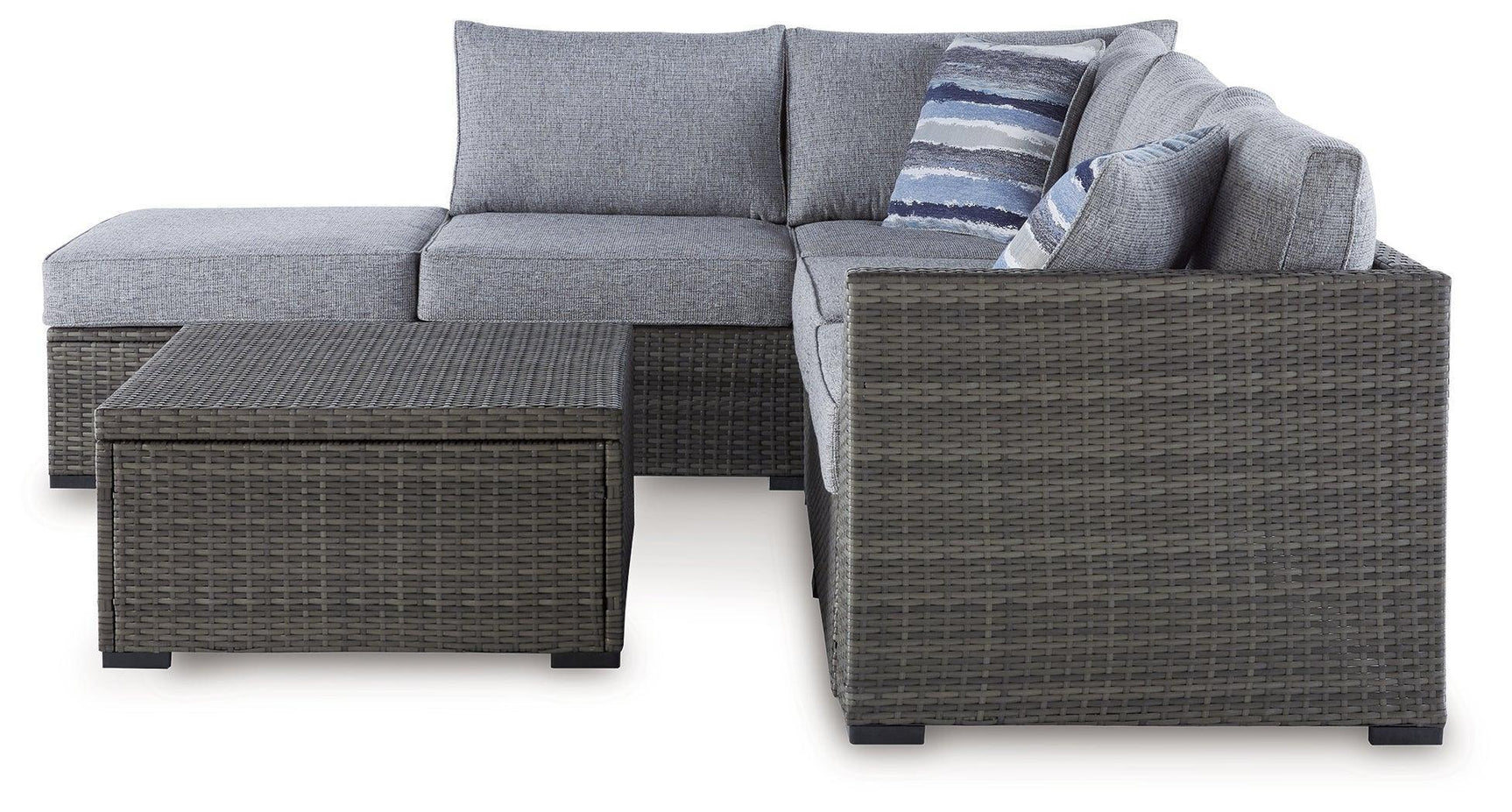 Petal Road Gray Outdoor Loveseat Sectional Set with Ottoman and Storage Table - Set of 4