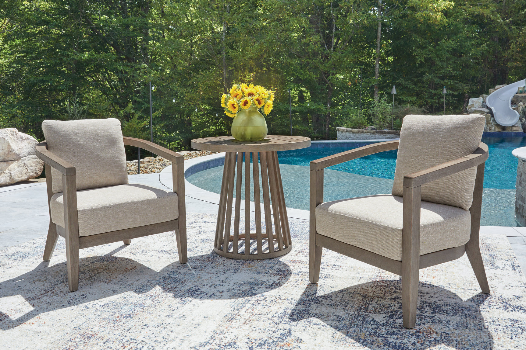 Joy Lagoon Beige Outdoor Chairs with Cushions/Table (Set of 3)