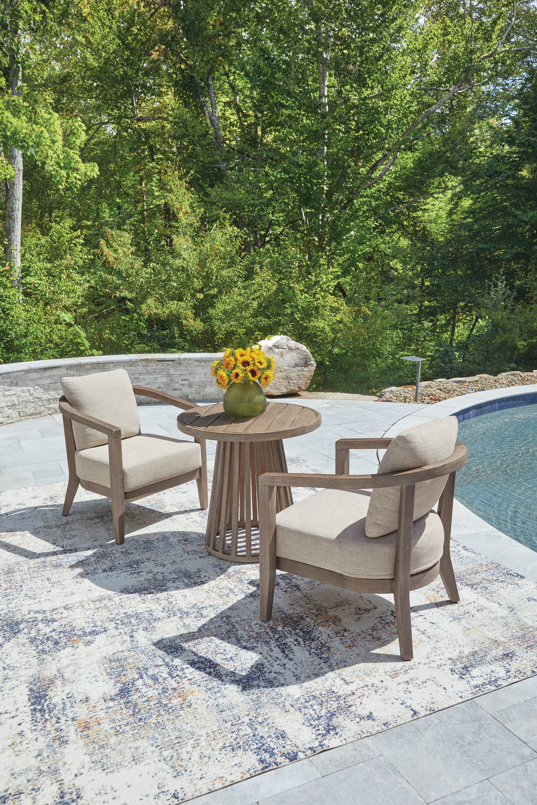 Joy Lagoon Beige Outdoor Chairs with Cushions/Table (Set of 3)