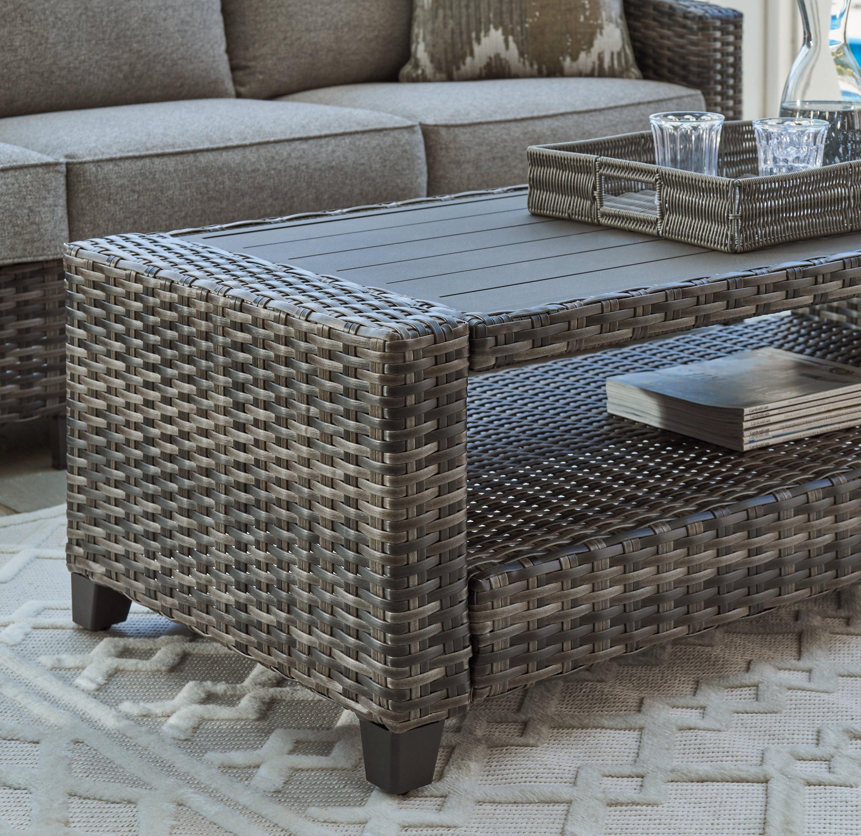 Oasis Court Gray Outdoor Sofa Chairs Table Set (Set of 4)