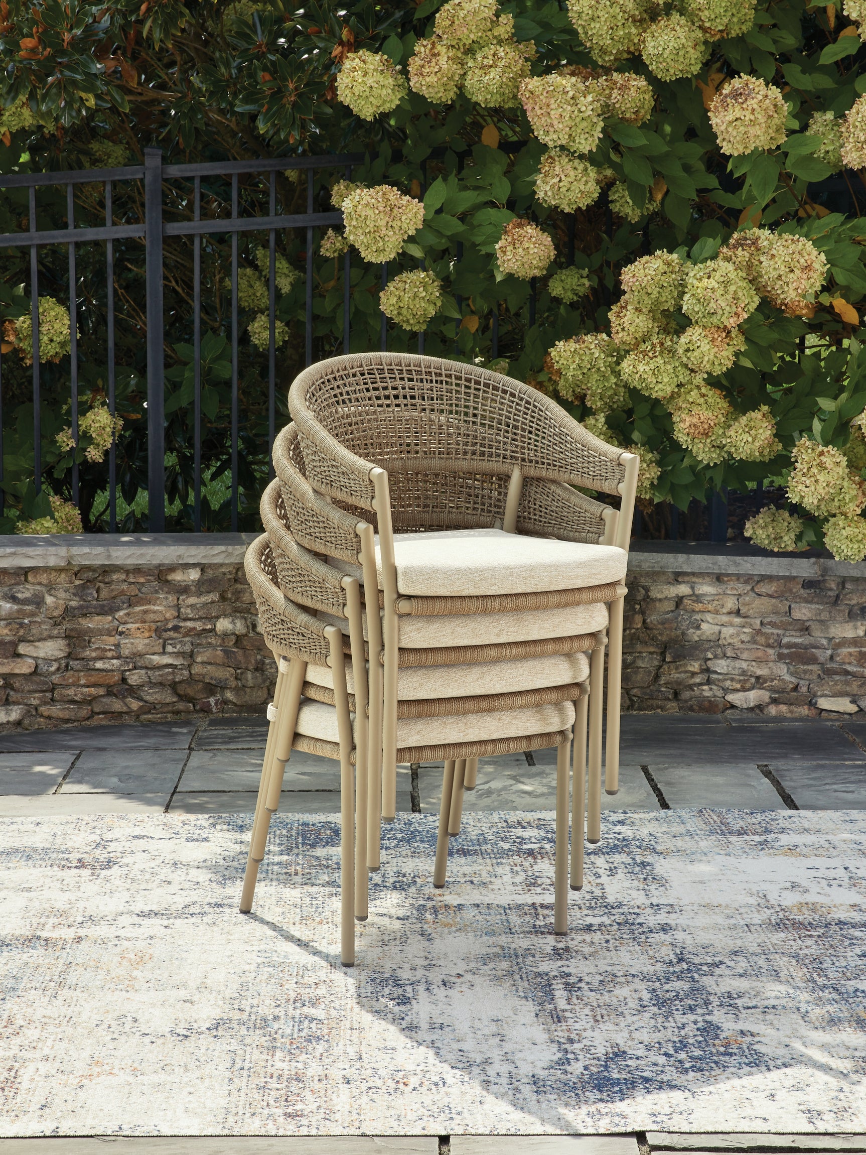 Orchard Beach Beige Outdoor Arm Chair with Cushion (Set of 4)