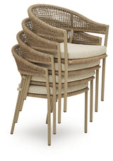 Orchard Beach Beige Outdoor Arm Chair with Cushion (Set of 4)