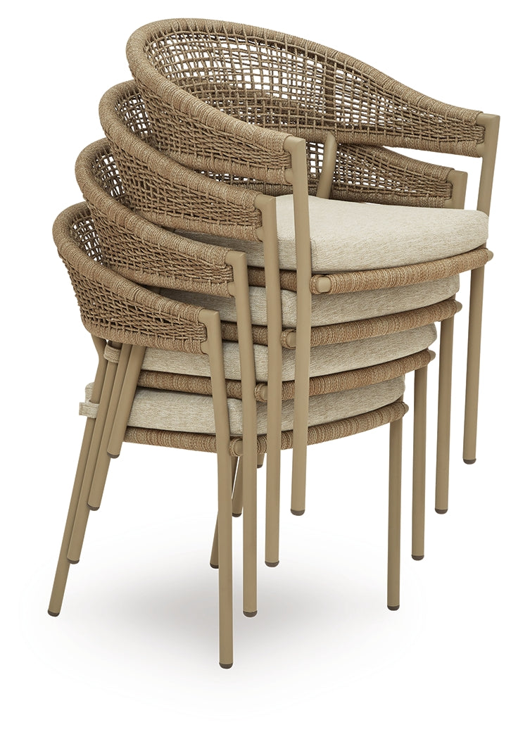 Orchard Beach Beige Outdoor Arm Chair with Cushion (Set of 4)