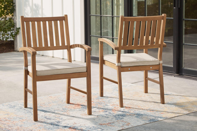 Janiyah Light Brown Outdoor Dining Arm Chair (Set Of 2) - Ella Furniture