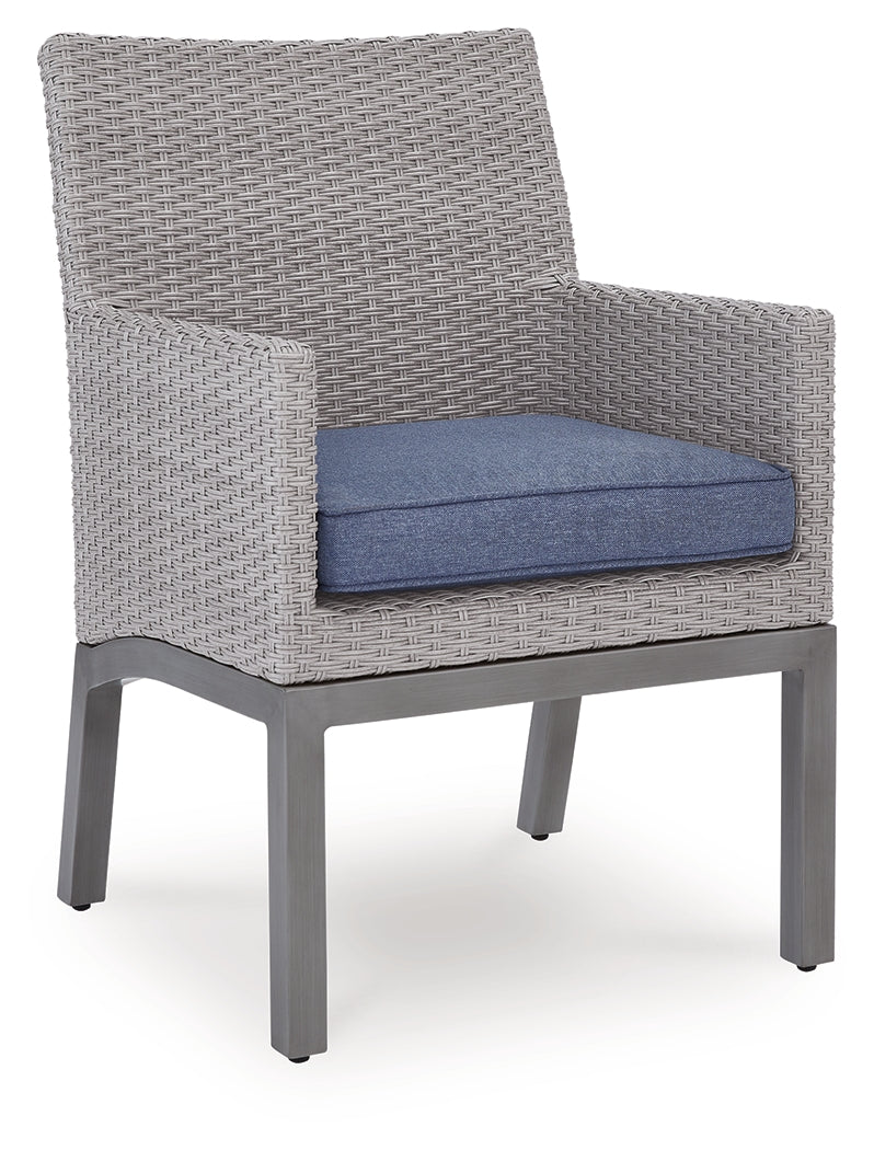 Half Gray Moon Beach Outdoor Dining Table and 4 Chairs