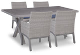 Half Gray Moon Beach Outdoor Dining Table and 4 Chairs
