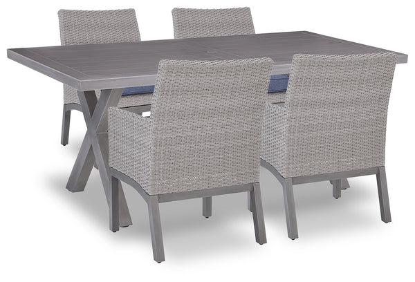 Half Gray Moon Beach Outdoor Dining Table and 4 Chairs