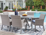 Half Gray Moon Beach Outdoor Dining Table and 6 Chairs