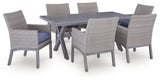 Half Gray Moon Beach Outdoor Dining Table and 6 Chairs