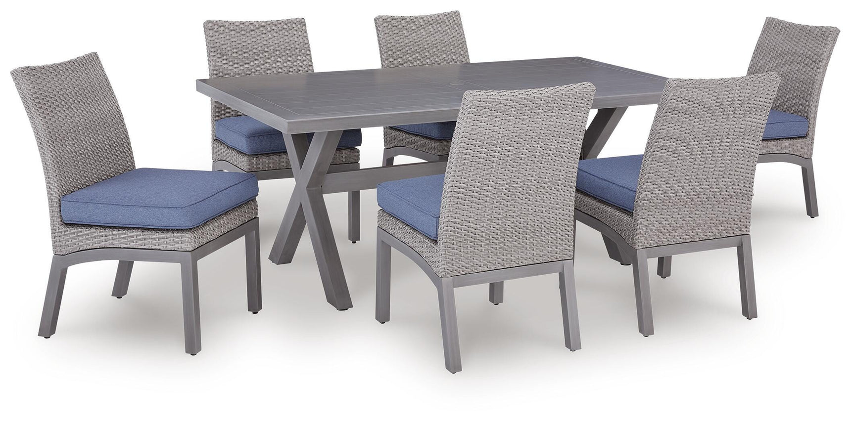 Half Gray Moon Beach Outdoor Dining Table and 6 Chairs