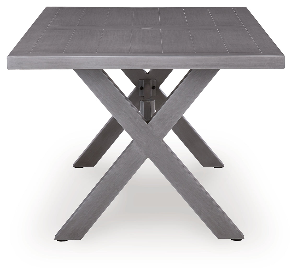 Half Gray Moon Beach Outdoor Dining Table and 4 Chairs