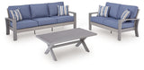 Half Blue/Gray Moon Beach Outdoor Sofa and Loveseat with Coffee Table