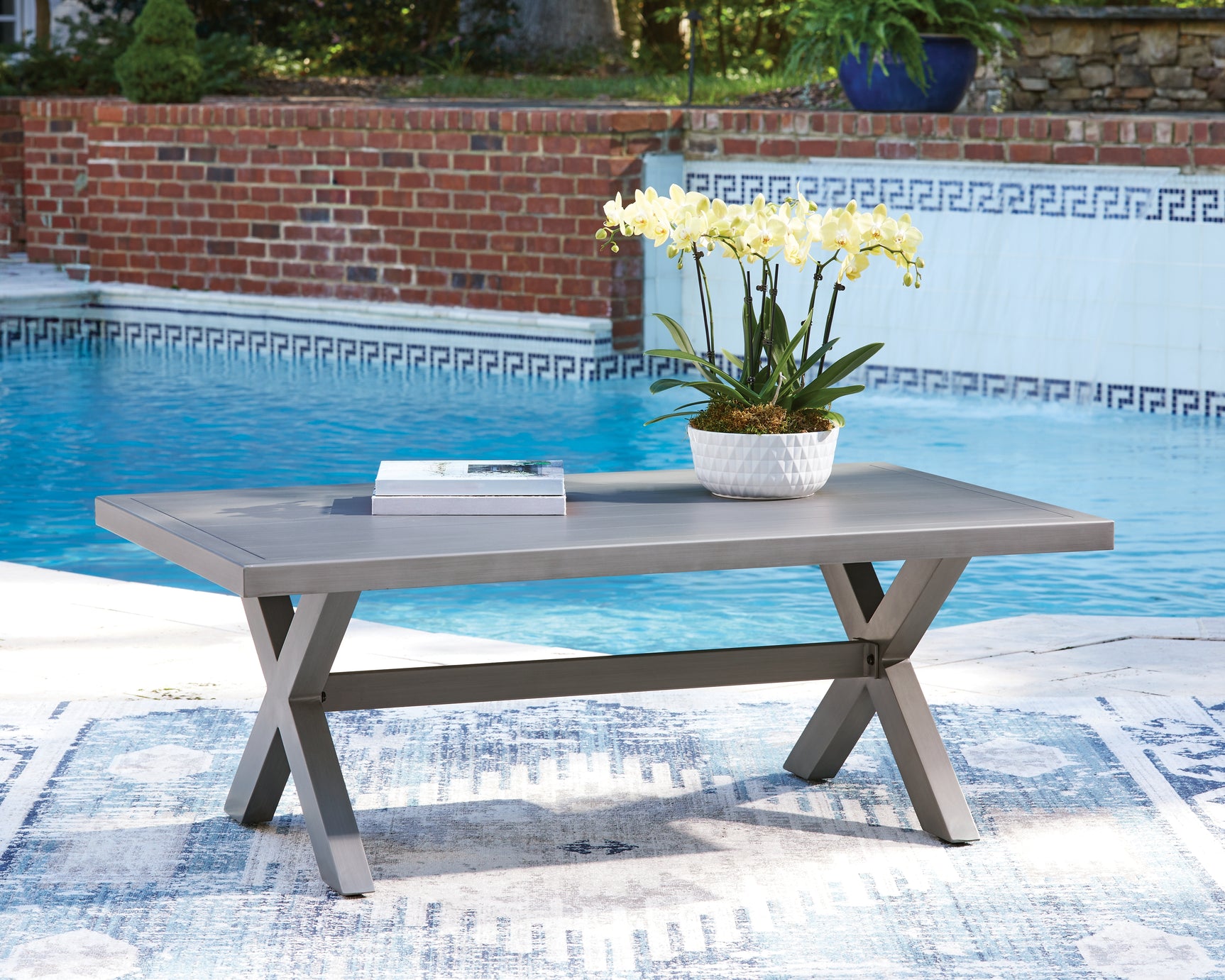Half Blue/Gray Moon Beach Outdoor Sofa and 2 Chairs with Coffee Table