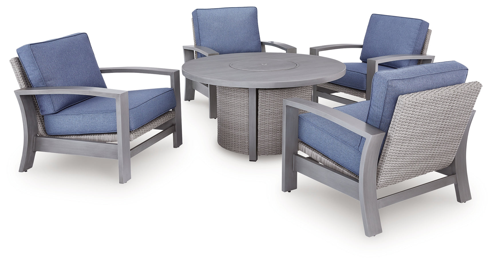 Half Gray Moon Beach Outdoor Fire Pit Table and 4 Chairs