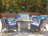 Half Gray Moon Beach Outdoor Fire Pit Table and 4 Chairs