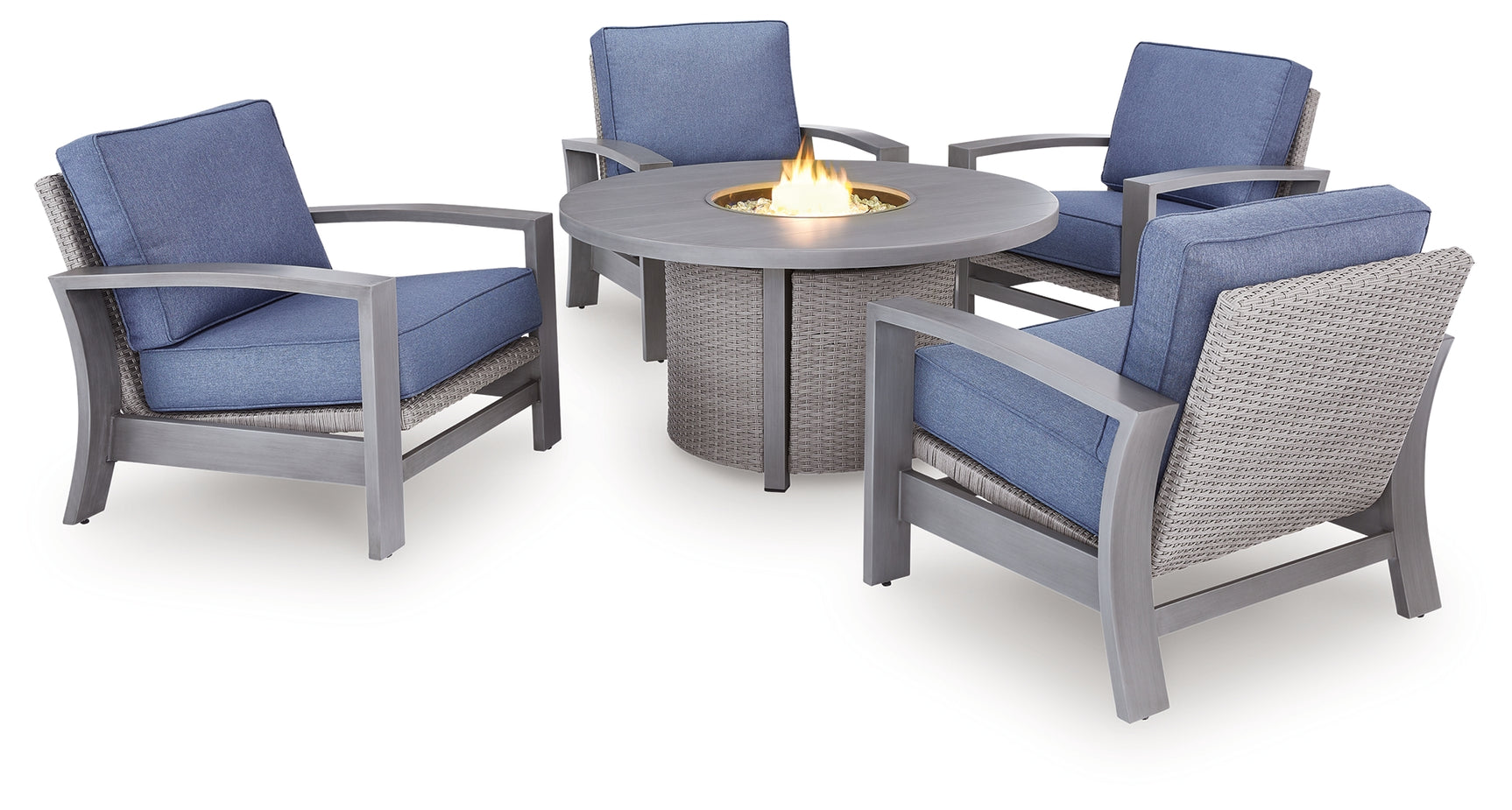 Half Gray Moon Beach Outdoor Fire Pit Table and 4 Chairs