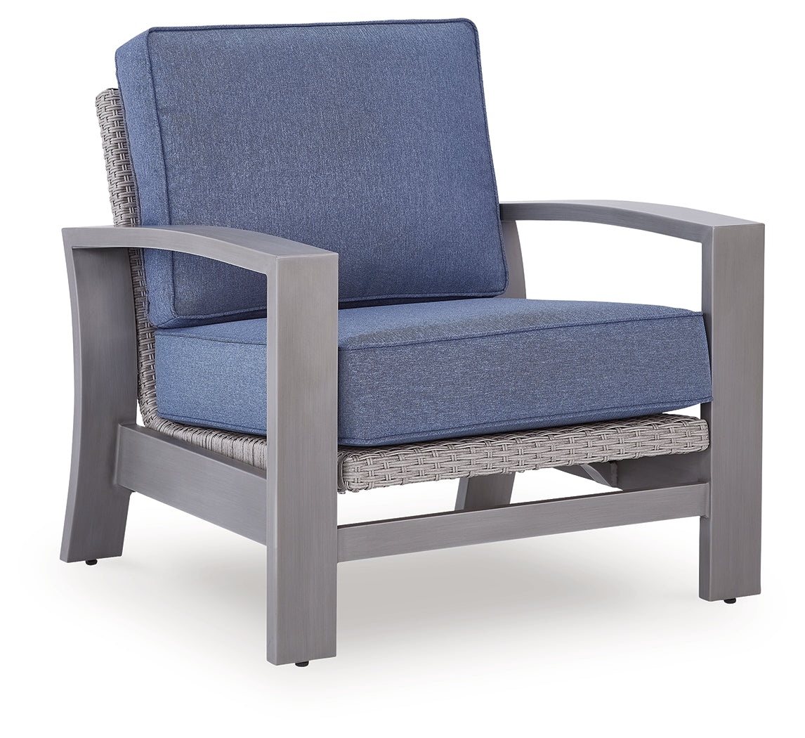 Half Blue/Gray Moon Beach Outdoor Sofa and 2 Chairs with Coffee Table