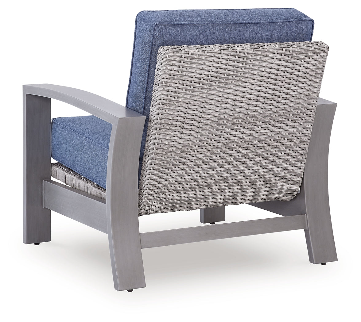 Half Blue/Gray Moon Beach Outdoor Sofa and 2 Chairs with Coffee Table