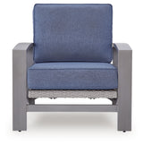 Half Blue/Gray Moon Beach Outdoor Sofa and 2 Chairs with Coffee Table