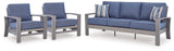 Half Blue/Gray Moon Beach Outdoor Sofa with 2 Lounge Chairs