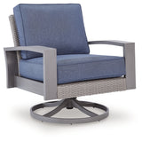 Half Moon Beach Blue/Gray Outdoor Swivel Lounge Chair with Cushion