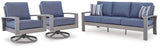 Half Blue/Gray Moon Beach Outdoor Sofa with 2 Lounge Chairs