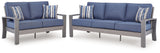 Half Blue/Gray Moon Beach Outdoor Sofa and Loveseat