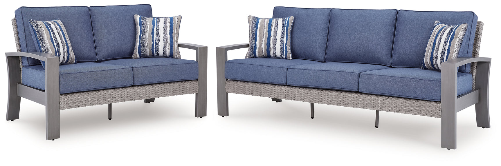Half Blue/Gray Moon Beach Outdoor Sofa and Loveseat